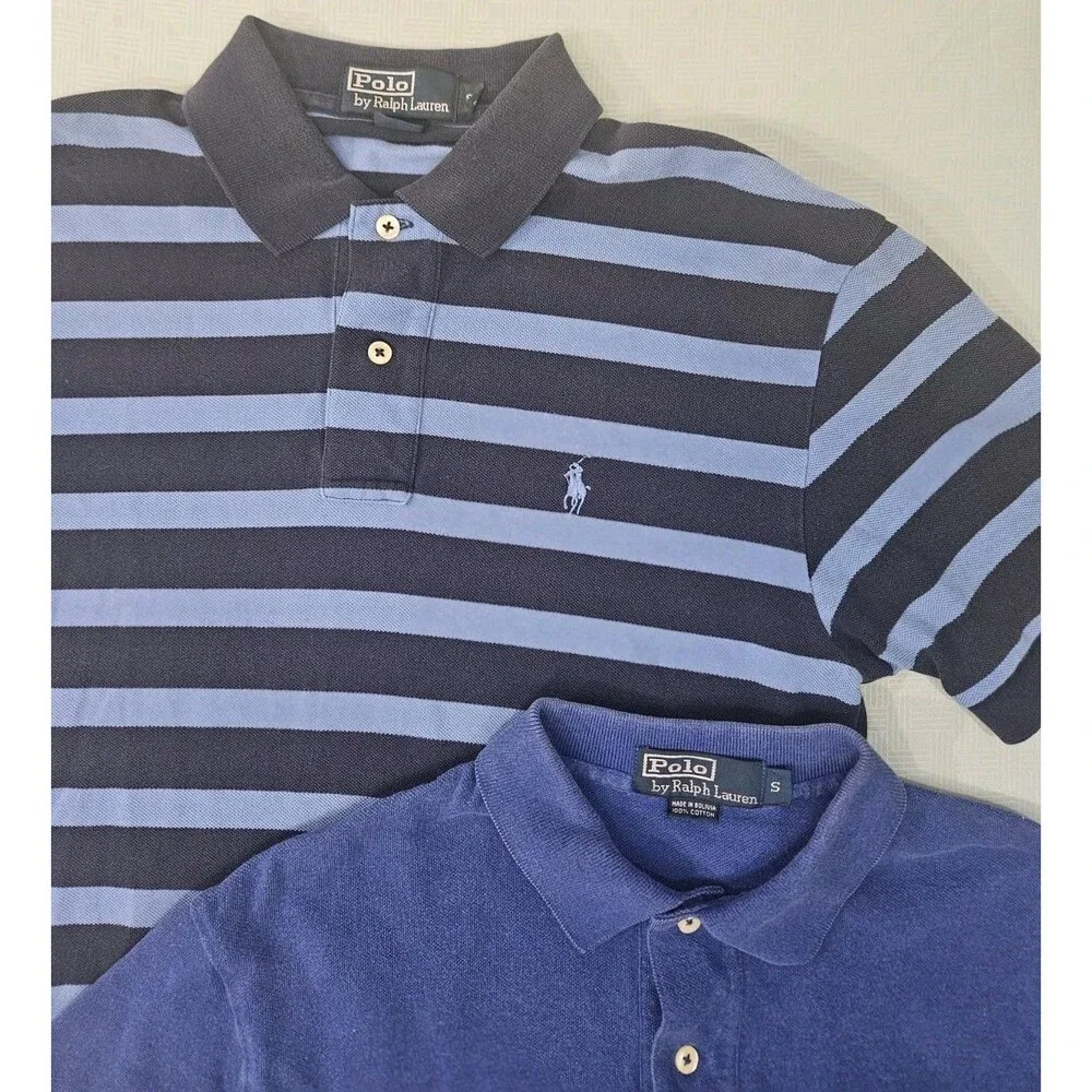 Lot Of 2 VINTAGE Polo Ralph Lauren Shirts Men Small Blue Short Sleeve